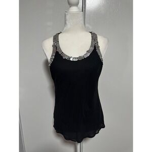 The Limited Black Tank Top Silver Sequin Embellished Sleeveless Party Top Medium